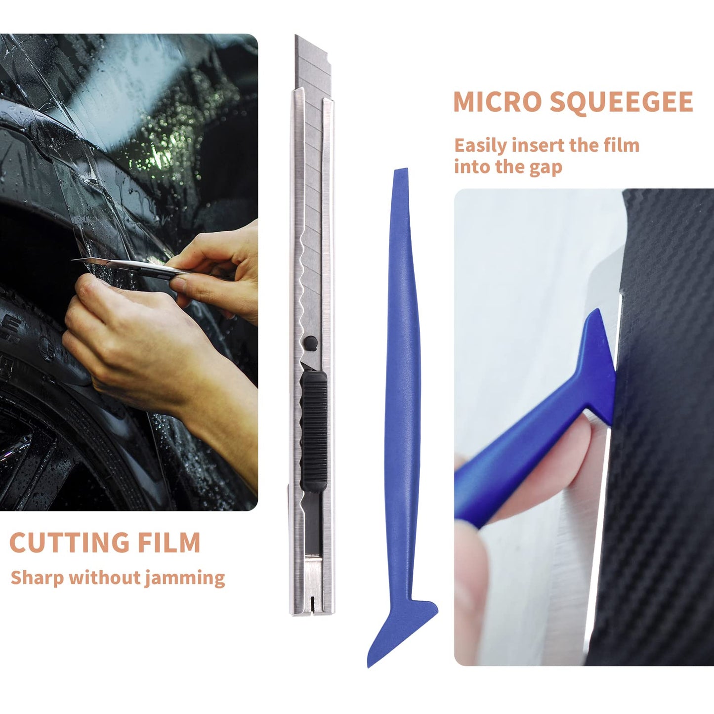 Gomake Vehicle Vinyl Wrap Tool Kit Window Tinting Tool Include 4 Inch Felt Squeegee, Retractable 9mm Utility Knife and Blades, Zippy Vinyl Cutter and Mini Go Corner Squeegee for Car Wrapping
