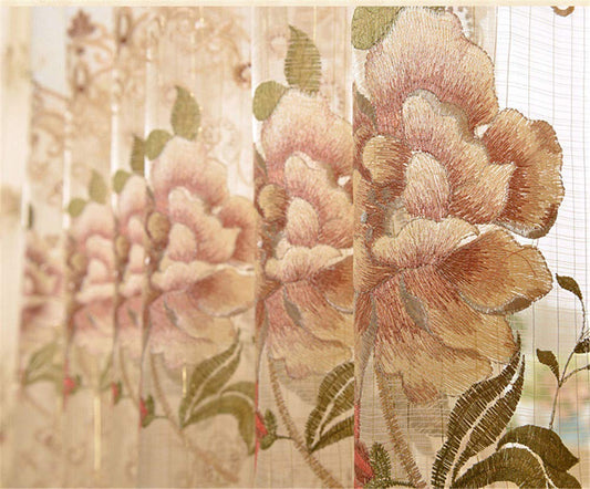 WPKIRA Delicate European Embroidered Floral Sheer Curtains Rod Pocket Royal Romantic Window Treatment Voile Curtain for Bedroom/Villa Natural Light Flow Luxury Tulle Curtain 1 Panel W40 x L84 inch