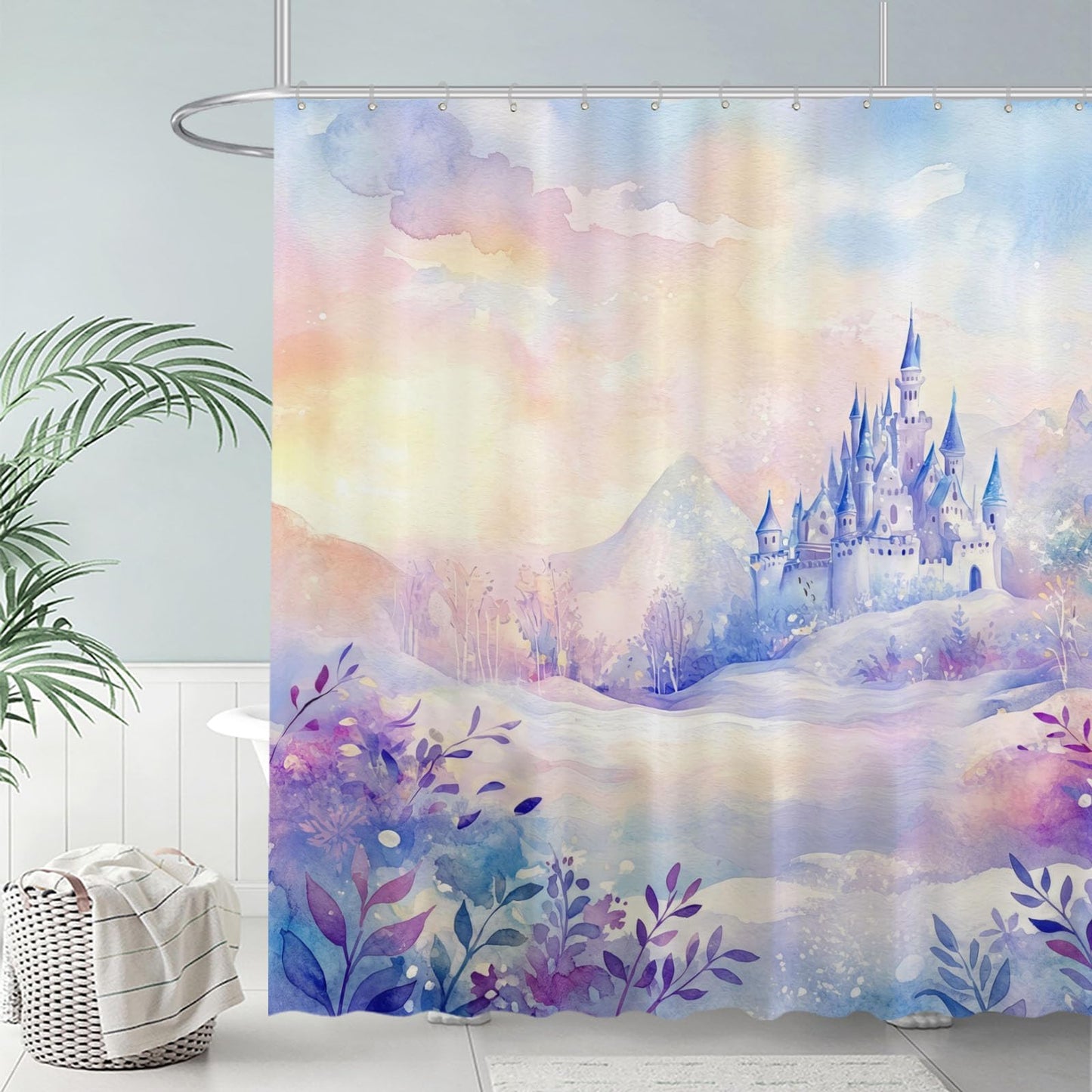 Funnytree Dreamy Snow Castle Shower Curtain 72"x72" - Waterproof Fabric Bathroom Decor for Kids Boys Girls Men Women, Easy Care Washable (Hooks Not Included)