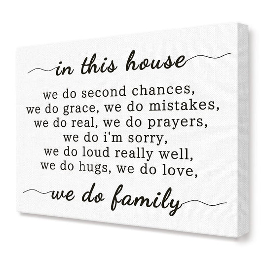 Family Quotes Canvas Wall Decor, We Do Family Sign Farmhouse Canvas Painting Wall Decor for Home Living Room 15x11 In