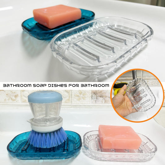 AMUONTY 2 Pack Soap Dish Holder for Bar Soap, Bathroom Soap Dishes Bar Soap Holder Tray, Soap Dishes for Shower Bathroom, Kitchen Sink Soap Dish, Clear