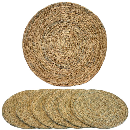 Woven Placemats Set of 6 - Round Rattan Placemats 13" - Place Mats for Dining Tables - Farmhouse Decor - Handwoven Eco-Friendly Cattail - Individuales para Mesa de Comedor