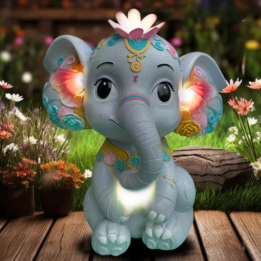Sgreatiny Solar Garden Elephant Statue with 4 LED Lights, Outdoor Lawn Decor for Patio, Yard, Balcony, Waterproof Resin Ornament, Ideal Gift for Mom, Grandma, Women (Housewarming, Birthday, Christmas)