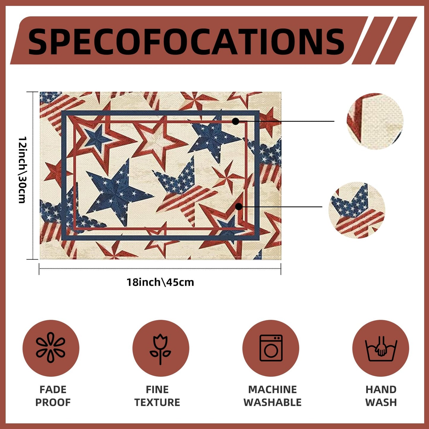 Niviy 250th Anniversary USA Placemats, Retro Stars Stripes Patriotic Placemats Set of 4, 12x18 Inch Memorial Day Independence Day Table Mats for Holiday Party Kitchen Dining Room Decoration