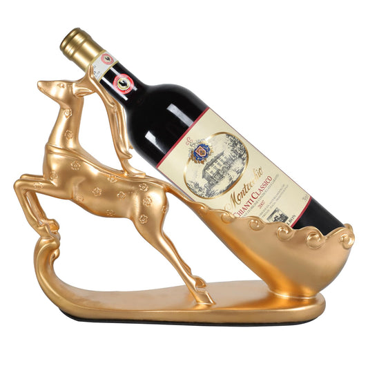 Huniruyo Nordic-Inspired Reindeer Wine Bottle Holder – Modern Resin Sculpture for Tabletop Decor,Functional Wine Rack for Kitchen,Dining Room,or Gift for Wine Lovers (Gold)