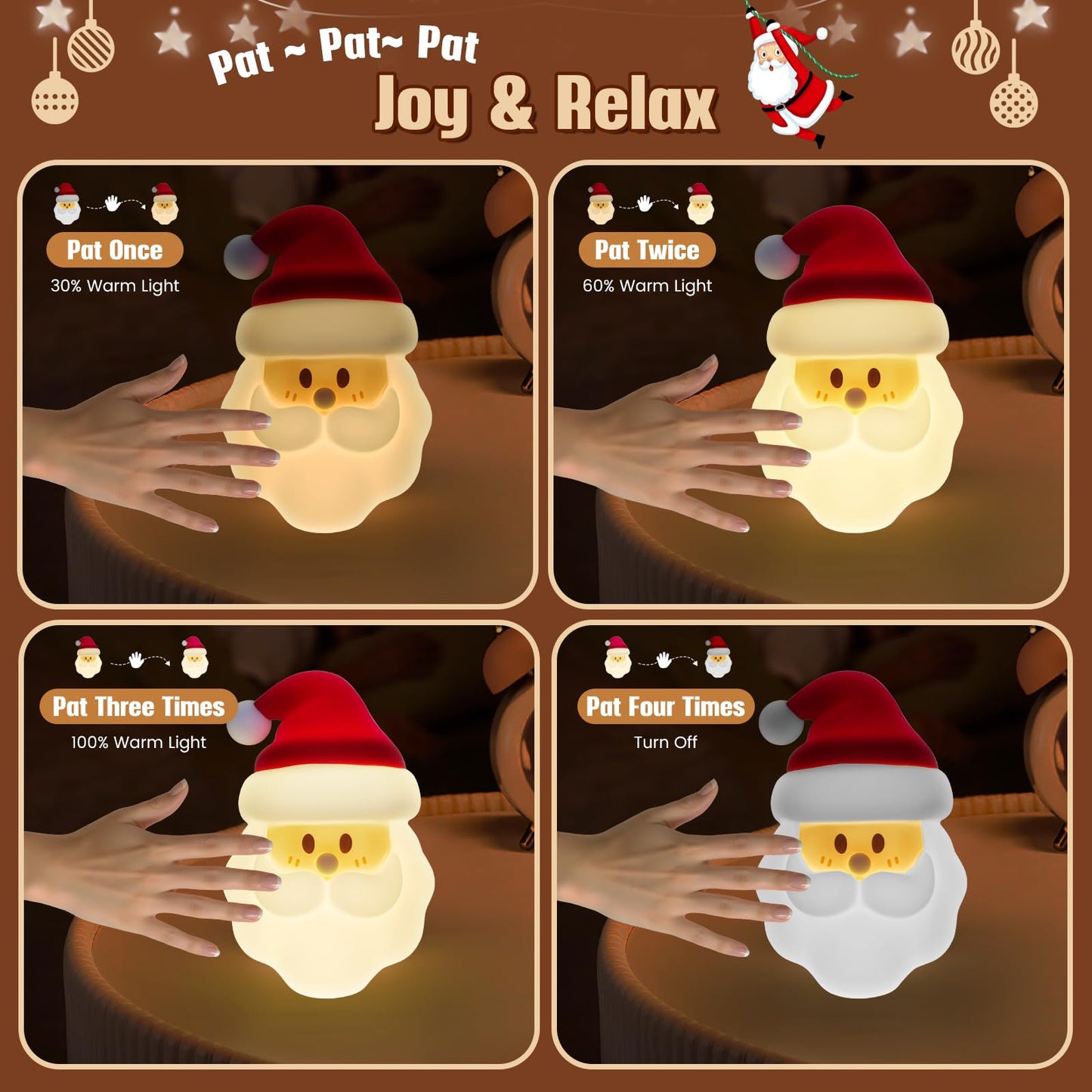 Christmas Night Light, Nursery Santa Squishy Light, Wireless Rechargeable Silicone Night Light ,Table Bedside Lamp, Kids Funny Christmas Gift, Touch-Activated Lamp，Xmas Bedroom living room Dorm Decor