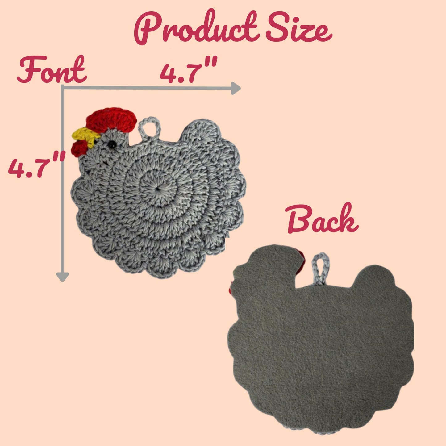 Handmade Crochet Chicken Coasters Set of 4, Mom, Stuffed Animal-Themed Drink Coasters, Cute Desk Accessories, Home Decor, Tabletop Protection, Crazy Chicken Lady Must Have