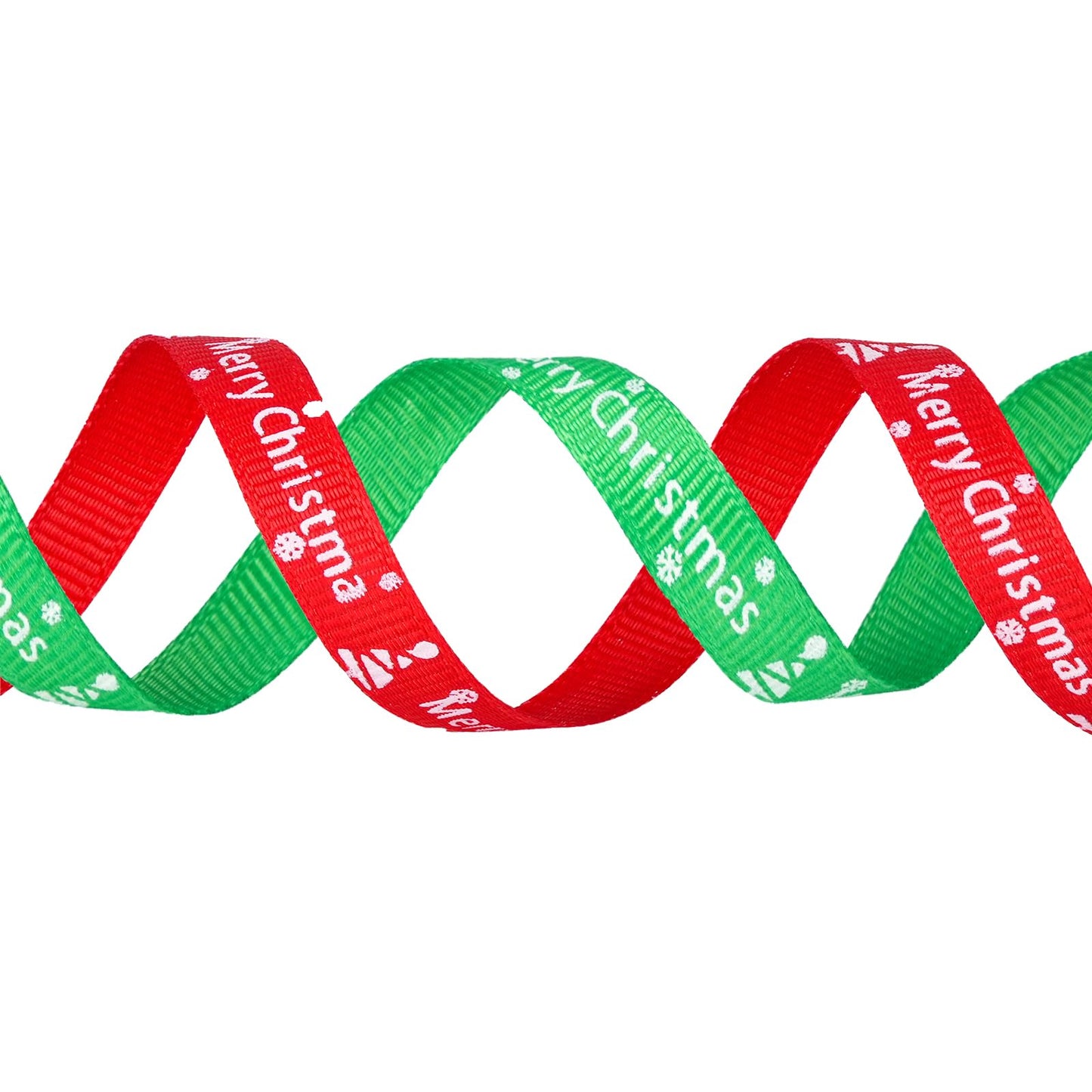Merry Christmas Ribbon 3/8 Inch, 25 Yards/Roll x 2 Rolls Trees and Snowflakes Prints Grosgrain Ribbons for Gift Wrapping Bows Holiay Party Decorations.（red + Green）