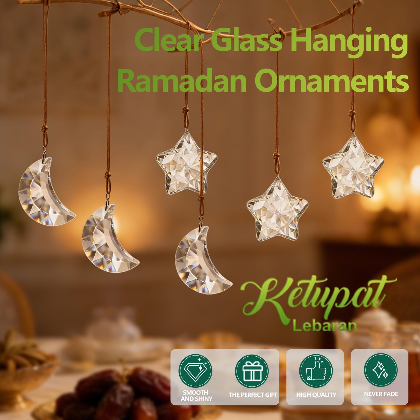 LOULIQIGIFT 12pcs Glass Star and Moon Ornaments Clear Hanging Crystal Prisms Ornaments for Chandelier Parts Home Office Window Decor for Mother's Day Birthday Party
