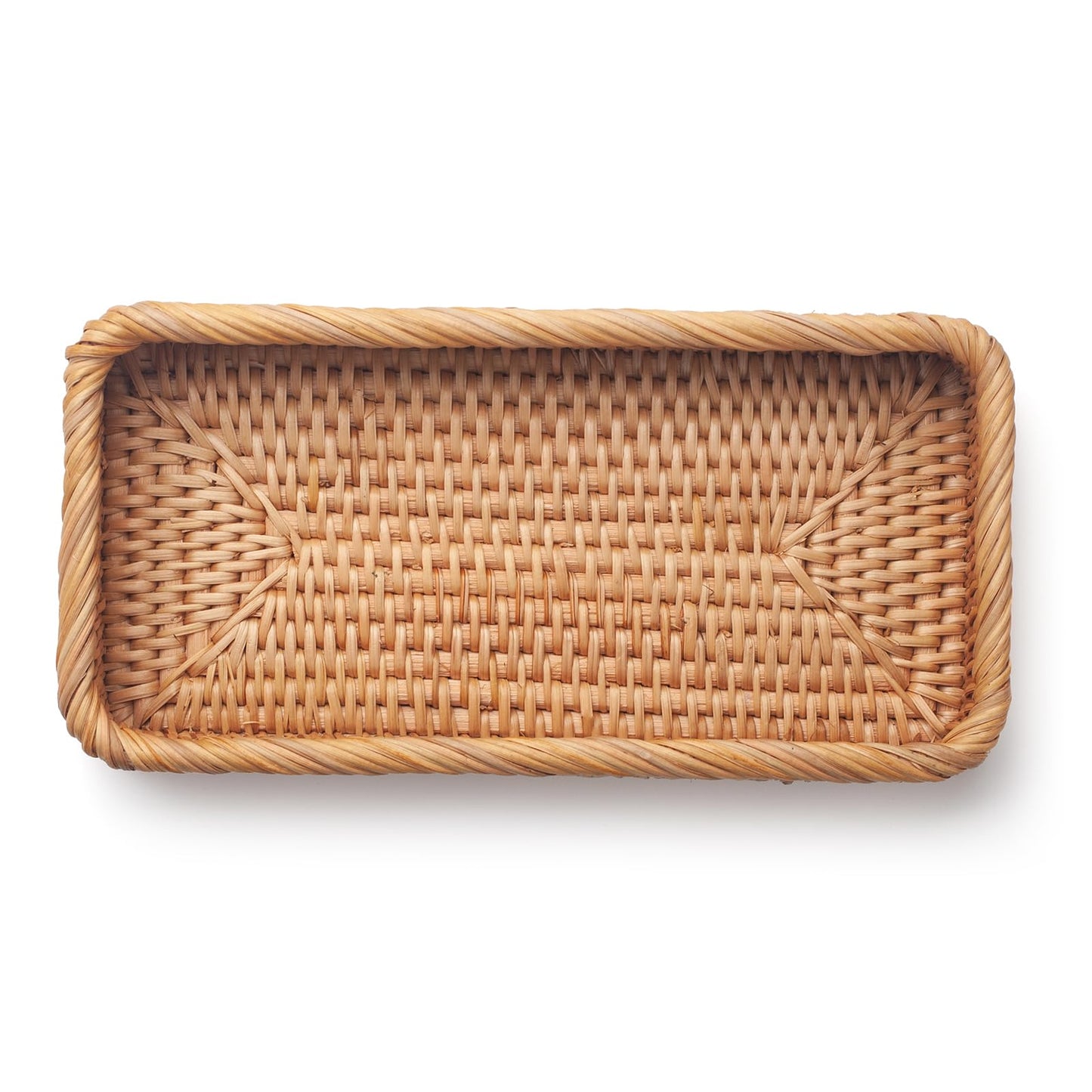 Rattan Bathroom Vanity Trays Toilet Tank Baskets Long Narrow Hand Towel Storage Basket for Storage, Decorative (Natural 10.2 x 4.9 x 1.6 inch)
