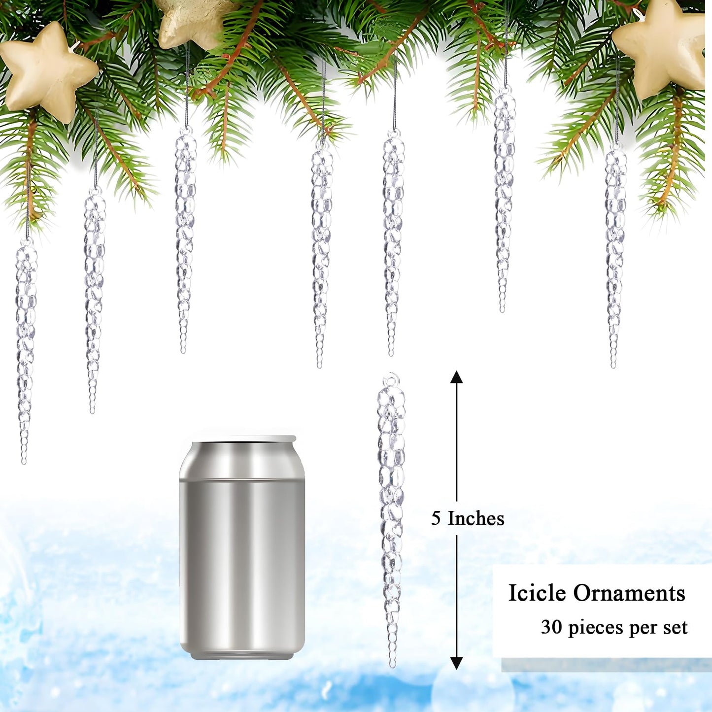 Diahom Christmas Icicle Hanging Ornaments 30pcs 5 Inches Acrylic Xmas Tree Garland Crystal Decorations Wall Window Mantel New Year Holiday Wedding Winter Party Home Decor