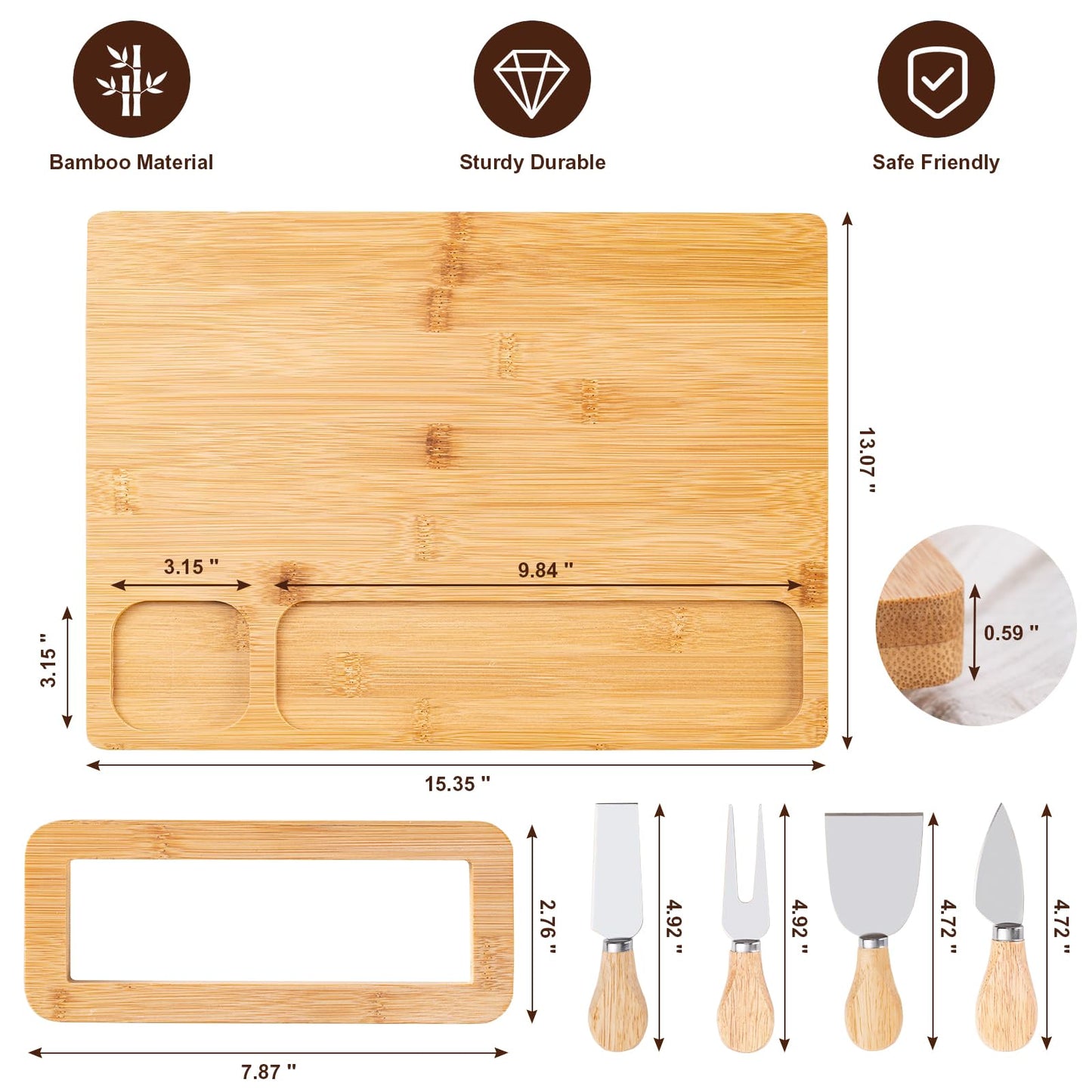 Cheese Board with Complete 4-Piece Knife Set – Perfect for Charcuterie Boards Set & Cheese Platter, and House Warming Gifts New Home, Wedding Gifts for Couple, Bridal Shower Christmas Board (Single)