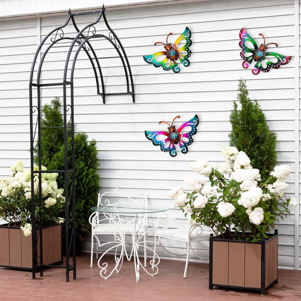 BVLFOOK Garden Decor Clearance Metal Butterfly Wall decor 3D Wall Art Hanging Valentine for Patio Fence, Set of 3, 9 inch, Indoor Outdoor Valentine Gift for Family
