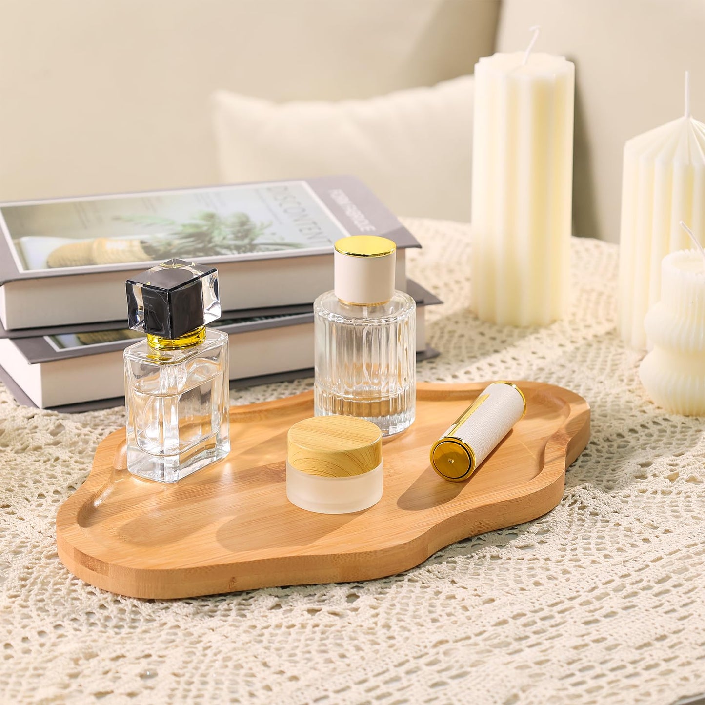 BIEOFFEI Wood Decorative Serving Tray for Candles Perfume, Cloud Jewelry Tray Trinket Dish, Wooden Trays for Coffee Table Home Decor