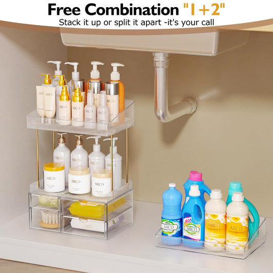 SNSLXH Makeup Organizer Bathroom Storage- 4 Tier 4 Drawer Makeup Storage, Transparent Clear Cosmetics Organiser, Ideal for Cosmetic Perfume Skincare, for Countertop, Bathroom, Office Supplies, Dresser