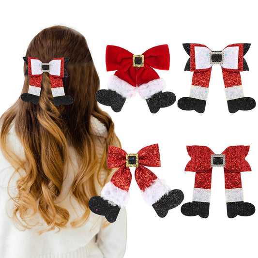 Semato 4 Pcs Christmas Hair Clips for Women and Girls Glitter Sequins Christmas Bow Clips Xmas Red and Green Glitter Hair Accessories Xmas Party Gifts for Women