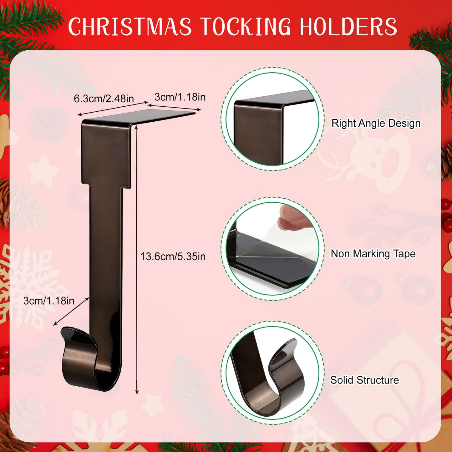 SPSHENG Christmas Stocking Holders for Mantle, 4 Pack Stocking Hangers for Mantel, Non-Skid Stocking Hangers, Lightweight Stocking Hooks for Fireplace Home Party Decor