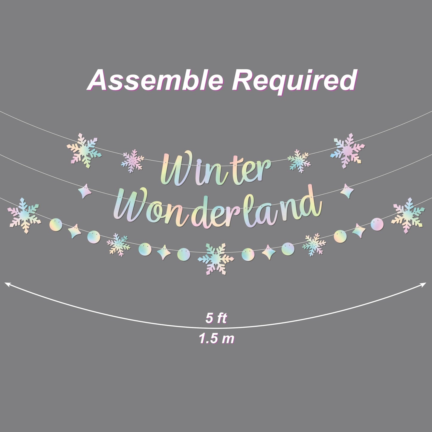 Holographic Winter Wonderland Banner, Iridescent Snowflake Garland Banner for Christmas Decoration