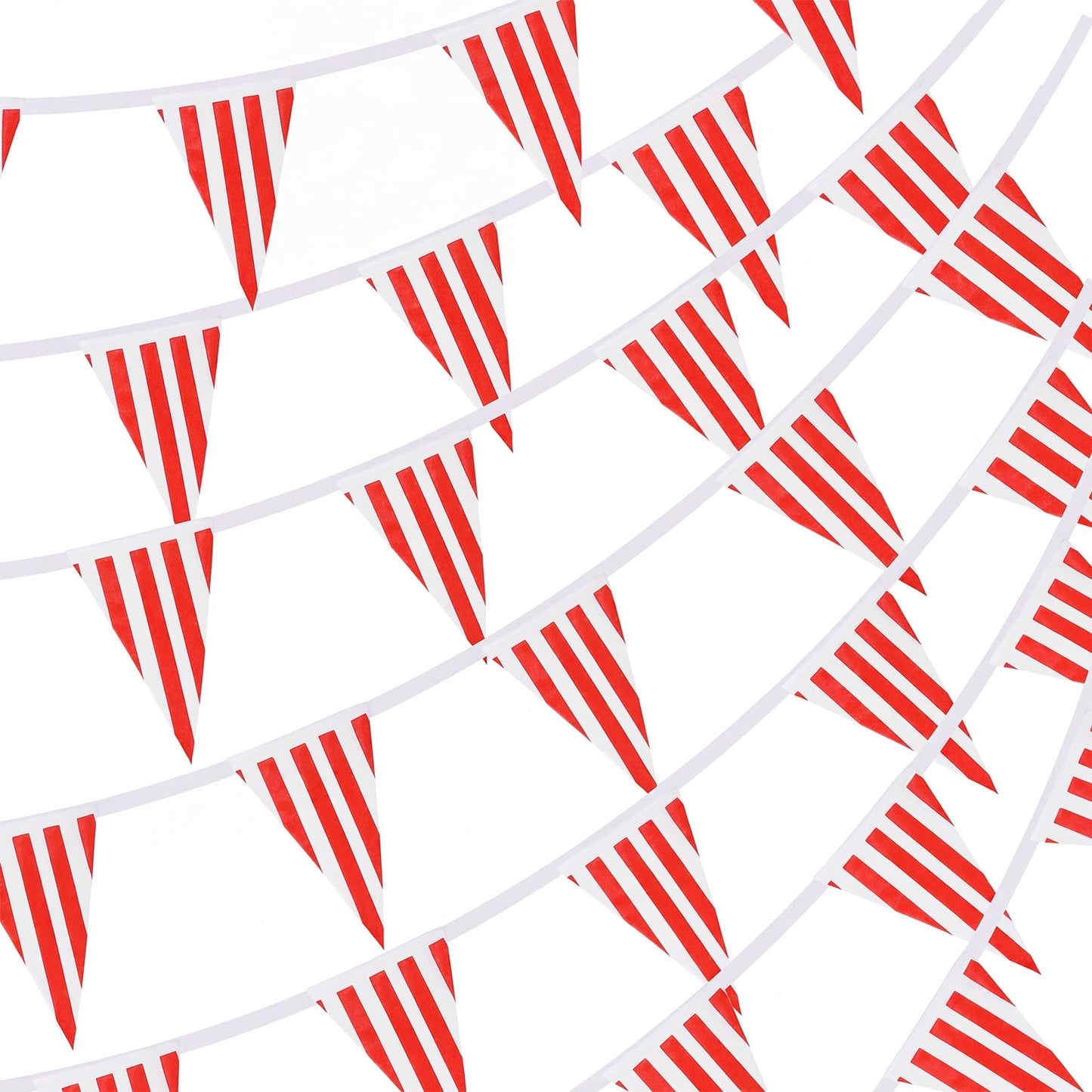 RUBFAC 170ft 120pcs Red and White Striped Pennant Banner, Carnival Circus Decorations Supplies, String Triangle Bunting Flags, Kids Birthday, New Year Eve Celebration Supplies
