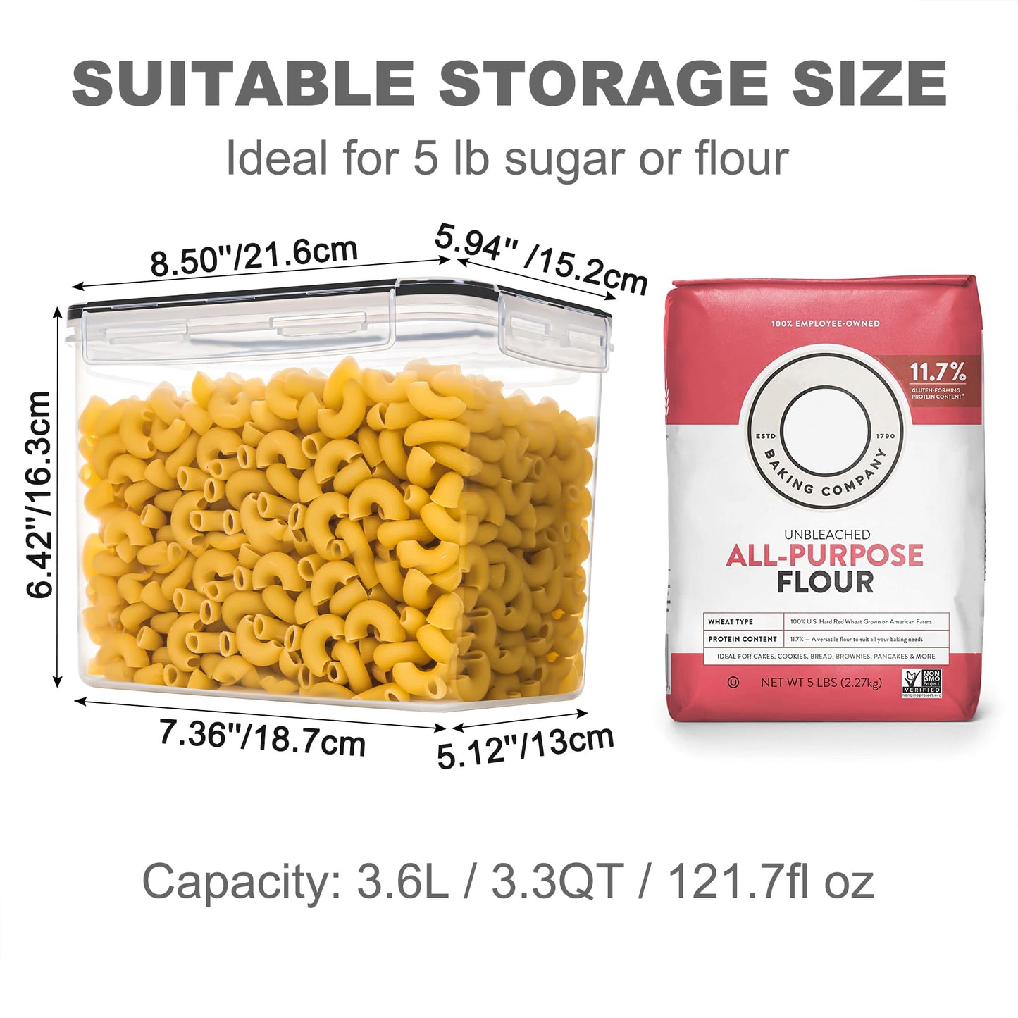 PANTRYSTAR Medium Food Storage Containers with Lids Airtight 3.6L /121.7Oz, for Flour, Sugar, Baking Supply, 3PCS BPA Free Plastic Canisters for Kitchen Pantry Organization