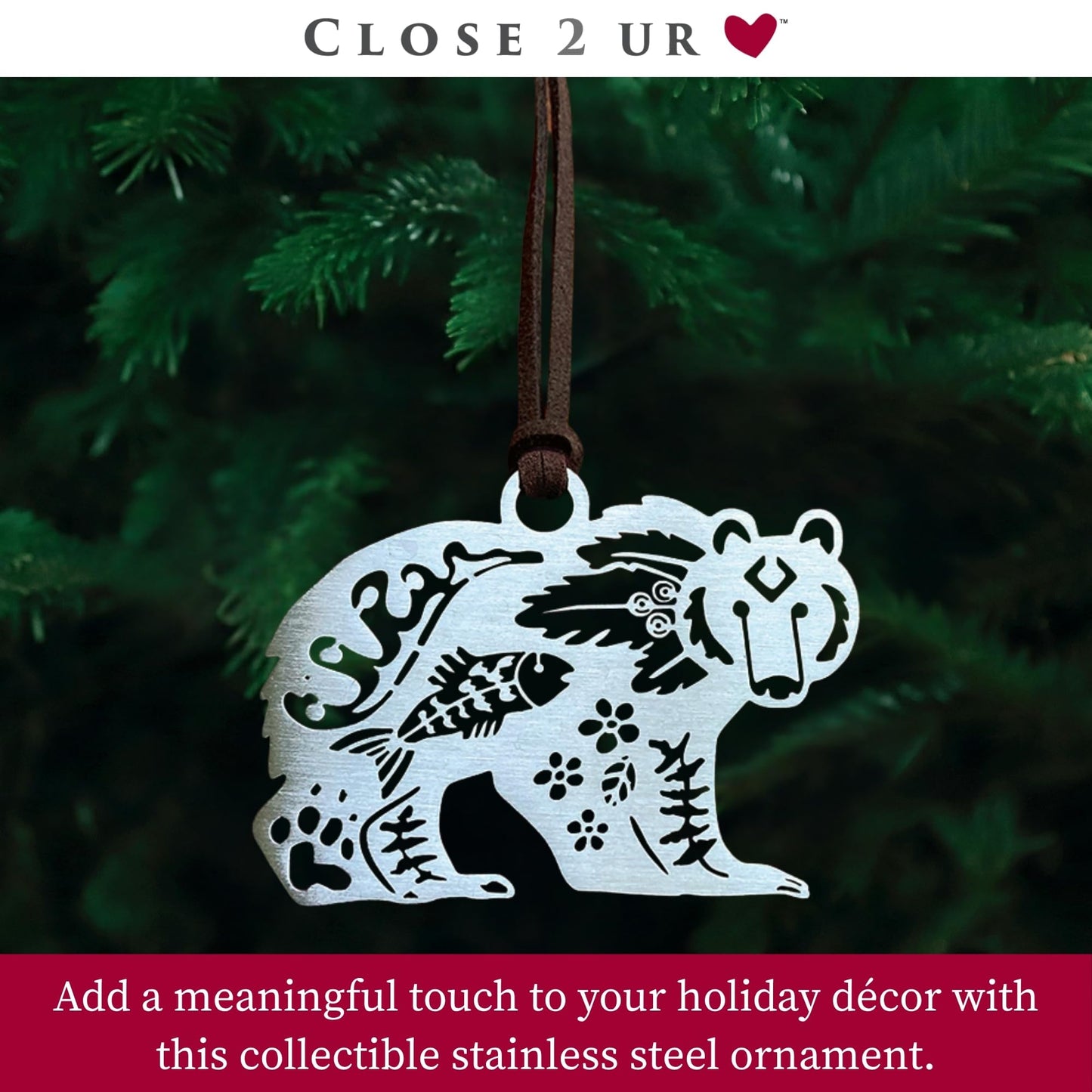 Spirit Bear Collectible Stainless Steel Ornament Keepsake | Holiday Decoration, Window Ornament, Hanging Decoration | Symbol of Courage & Protection | Handcrafted Gift | Made in USA