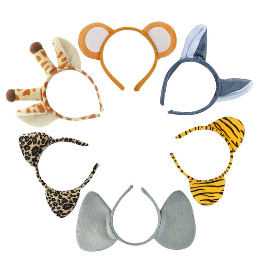 Flying Childhood 6 Pcs Animal Ears Headbands Jungle Animal Safari Headbands Wild One Birthday Decorations Safari Party Favors Photo Booth Props Party Supplies Jungle Theme Decorations