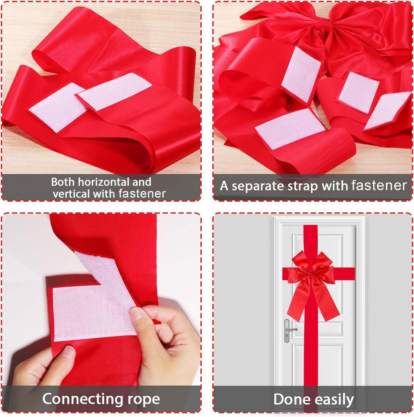 gisgfim 2pcs Christmas Cabinet Door Ribbon Big Red Bow Large Door Lace Christmas Tree Bow Holiday Decorations Christmas Front Door Party Supplies