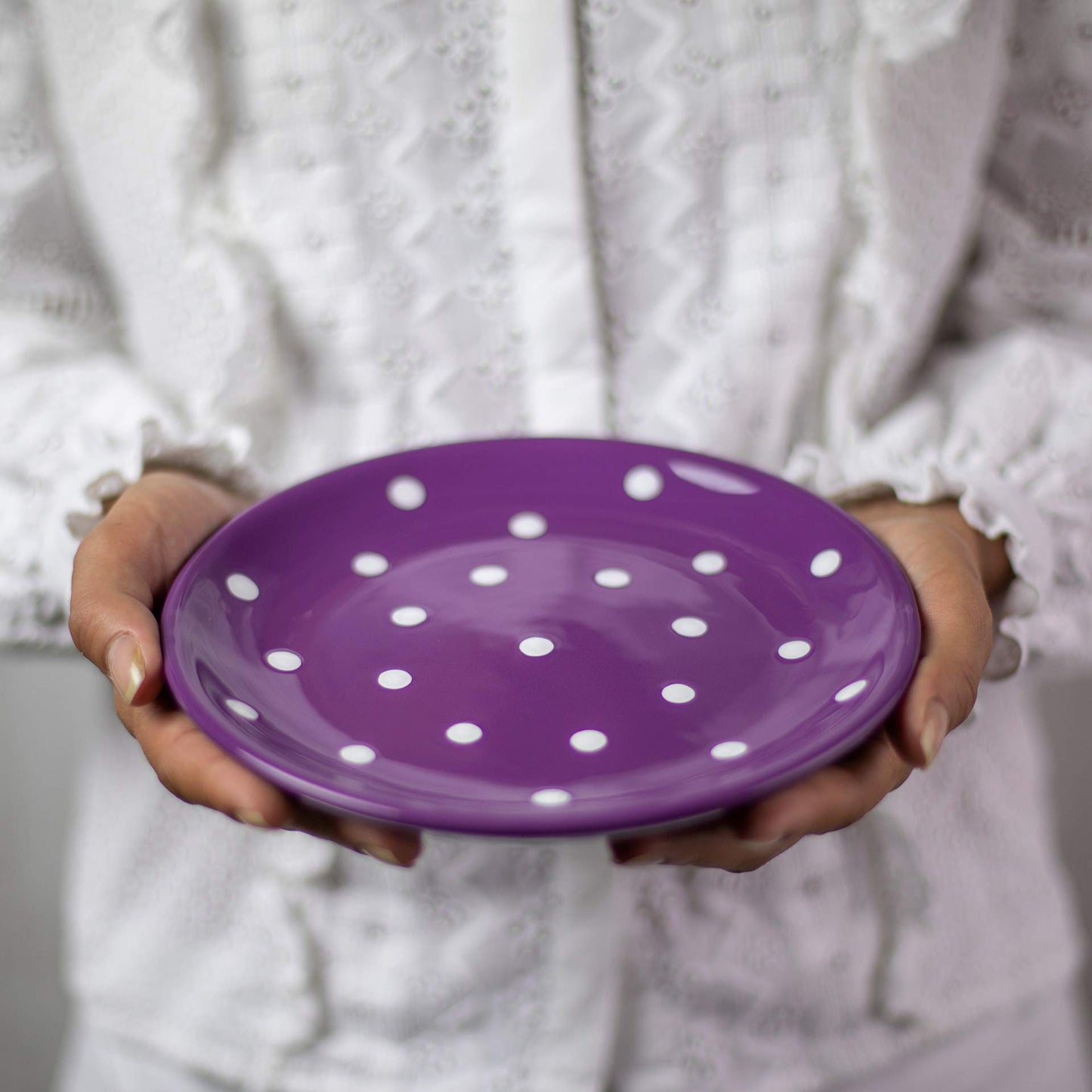City to Cottage Handmade Purple and White Pottery Polka Dot Glazed 7.9inch/20cm Side Plate, Dessert Plate, Unique Ceramic Dinnerware, Housewarming Gift