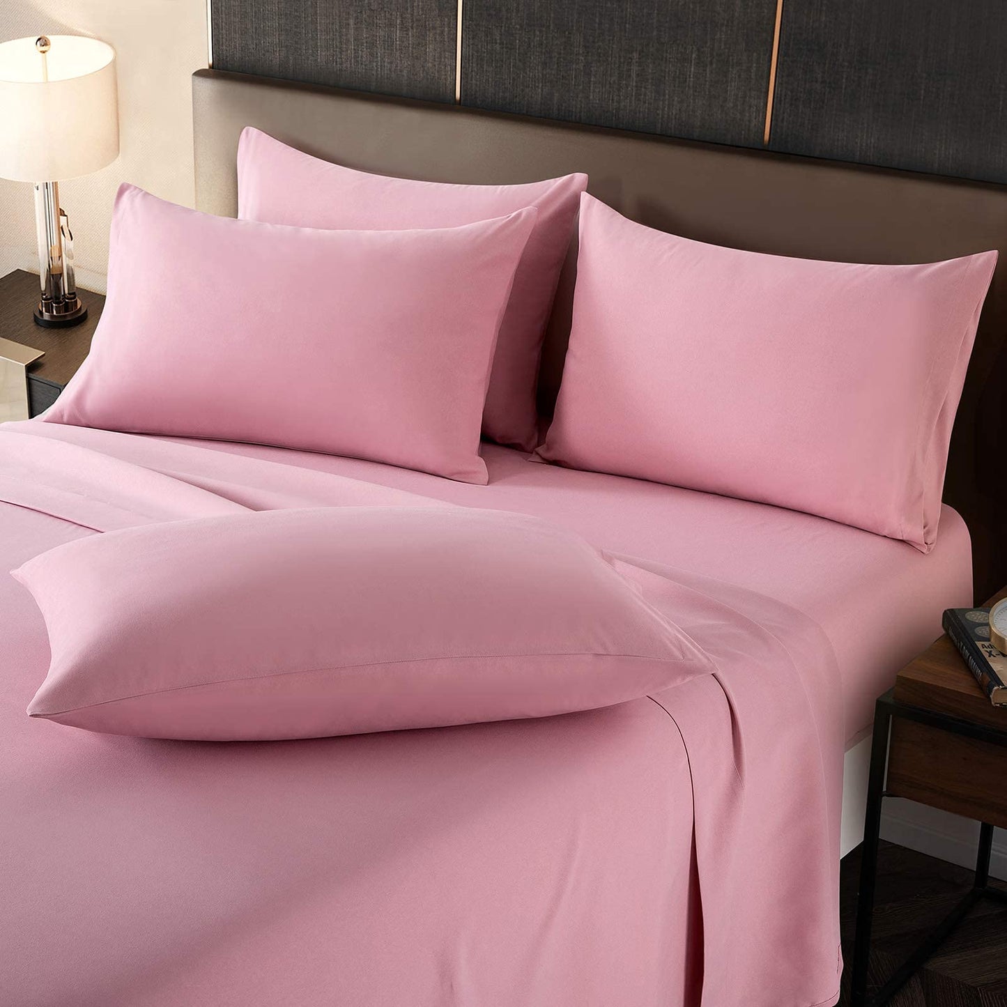 SiinvdaBZX 1800 Thread Count Microfiber Pillowcases Queen Size Set of 4 - Envelope Closure Pillow Cases - Ultra Soft Easy Care (Pink)