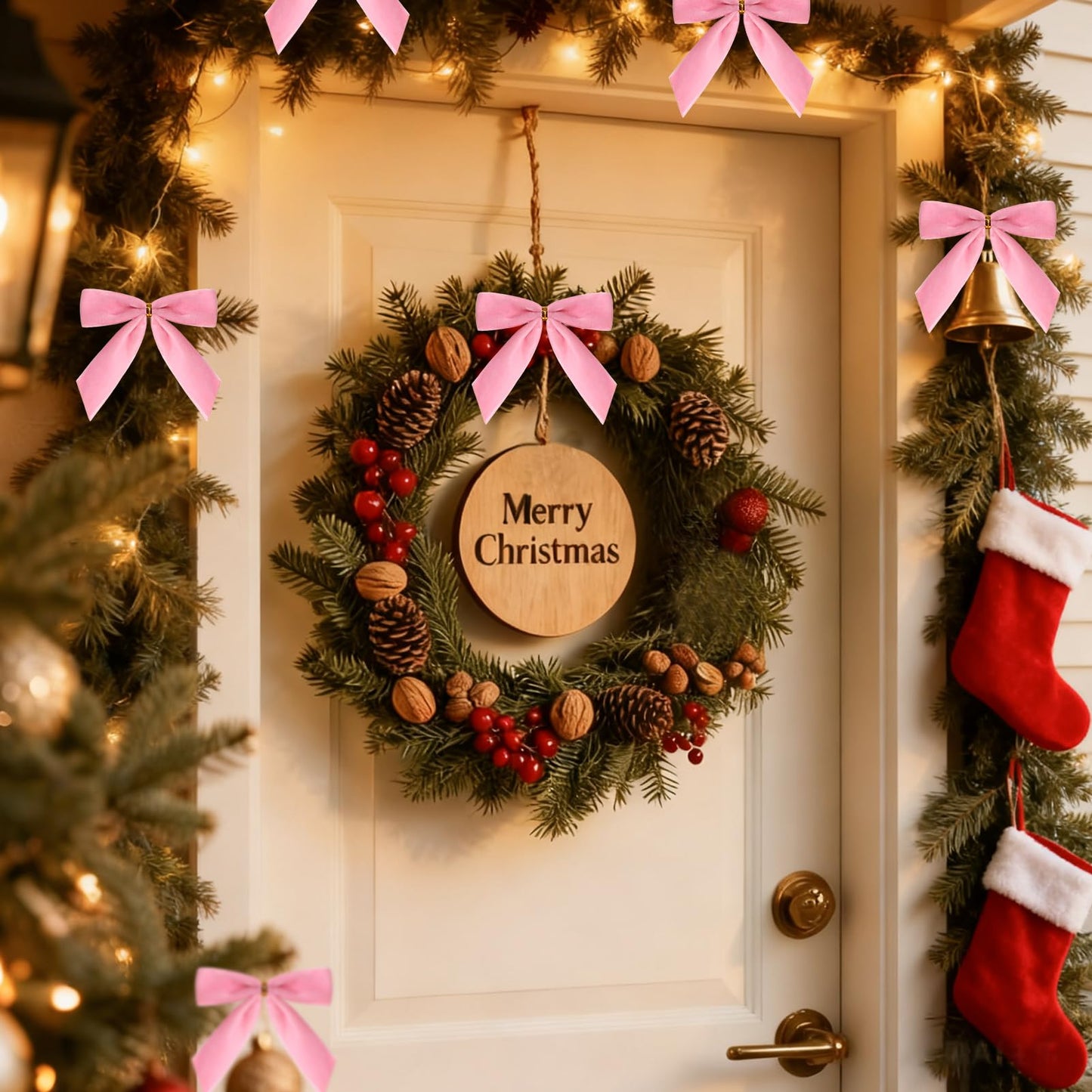CCILAND 24 Pcs Pink Small Velvet Bows for Christmas Tree, 3.54 Inch Mini Christmas Bows for Gift Wrapping, Twist Tie Velvet Bows Xmas Ornaments for Wreath, Crafts, Party, Wedding