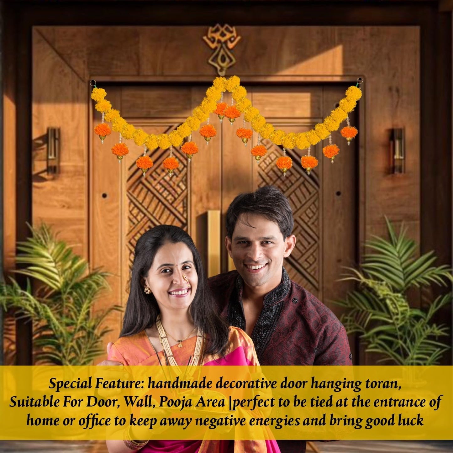 SMIZZY ; (RE) TOUCHING LIVES Fluffy Flowers Marigold Toran Garland Bandarwal for Entrance Door | Main Door | Mandir | Home | Wedding Decorations Items 50 Inch Long Yellow White