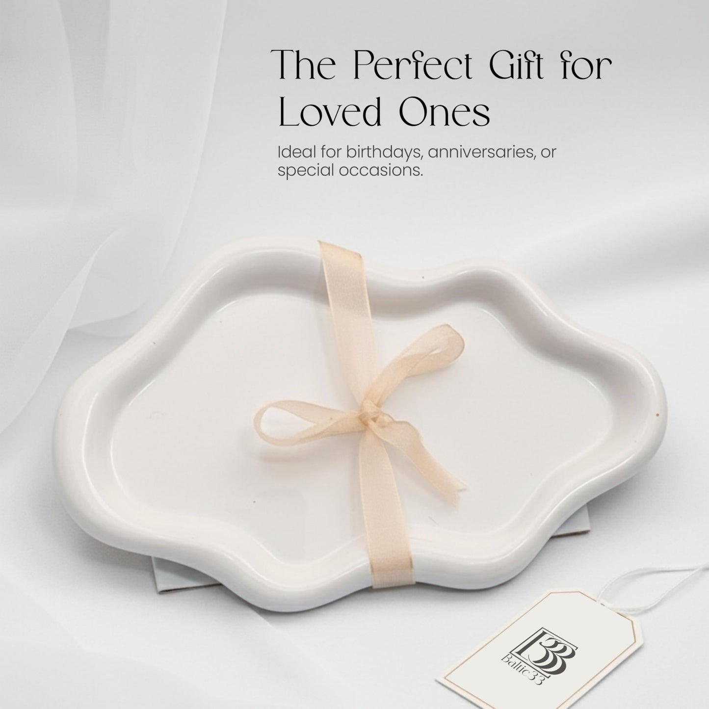 B33 BALTIC33 Cloud Ceramic Tray, Glossy White Irregular Jewelry Dish, Luxury Ceramic Ring Holder and Vanity Organizer, Cloud Trinket Plate for Keys, Perfume, or Nightstand Decor