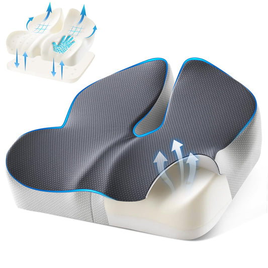 Seat Cushion for Office Chair with Adjustable Loft, Thick Memory Foam Chair Cushion for Back & Sciatica Tailbone Coccyx Pain Relief on Home Chair, Ergonomic Wheelchair Desk Pillow Hip Shaping Support