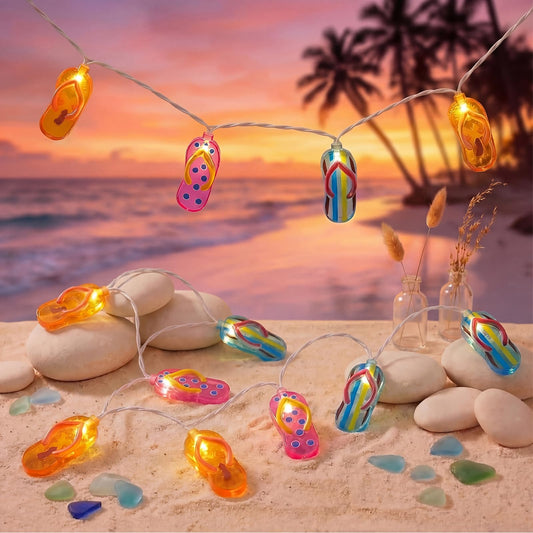Slipper String Lights, 8.5FT 10 LED Beach Themed Lights with UL Certified Plug, Waterproof Tropical Party Decorations for Patio, Warm White Hawaiian String Lights for Garden Backyard Bedroom Decor