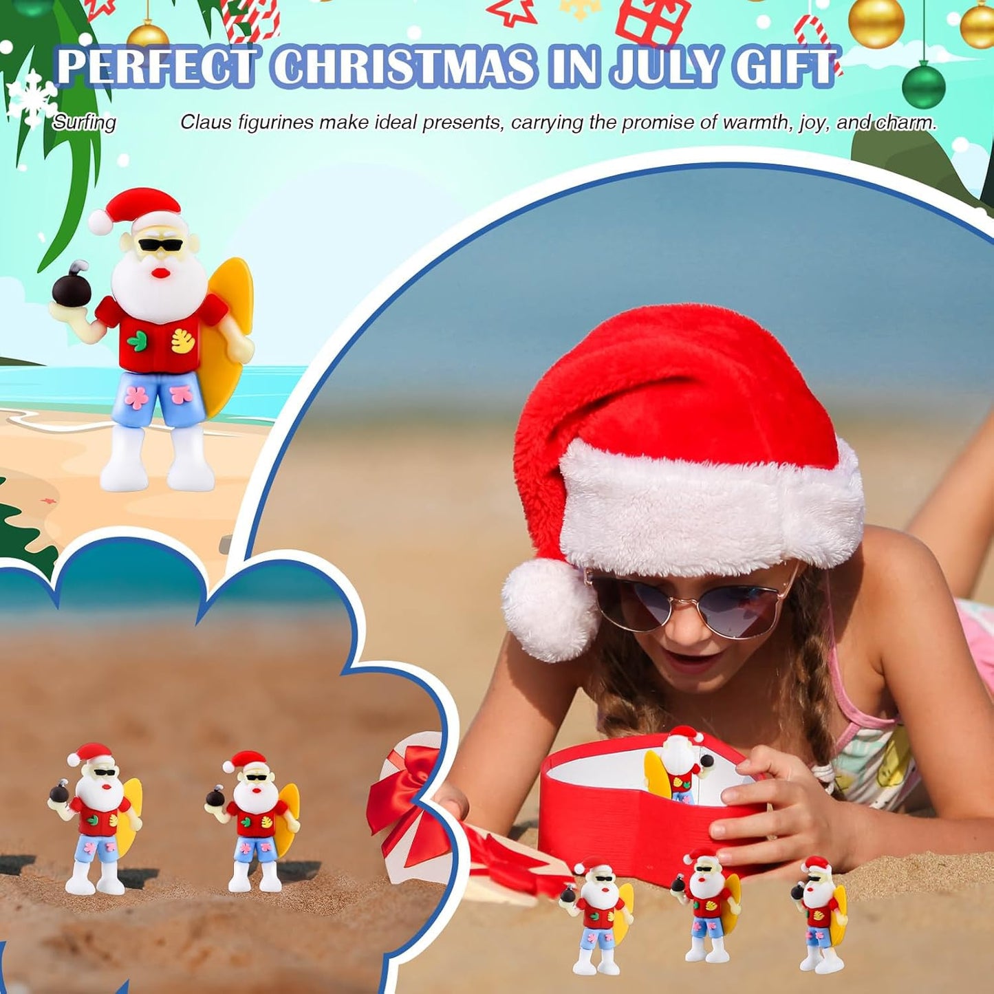 Halloscume 50 Pcs Mini Christmas Figurines Tiny Santa Claus Figurines to Hide and Seek Miniature Christmas Decorations Small Figurines Ornaments for Xmas Holidays Favors Supplies