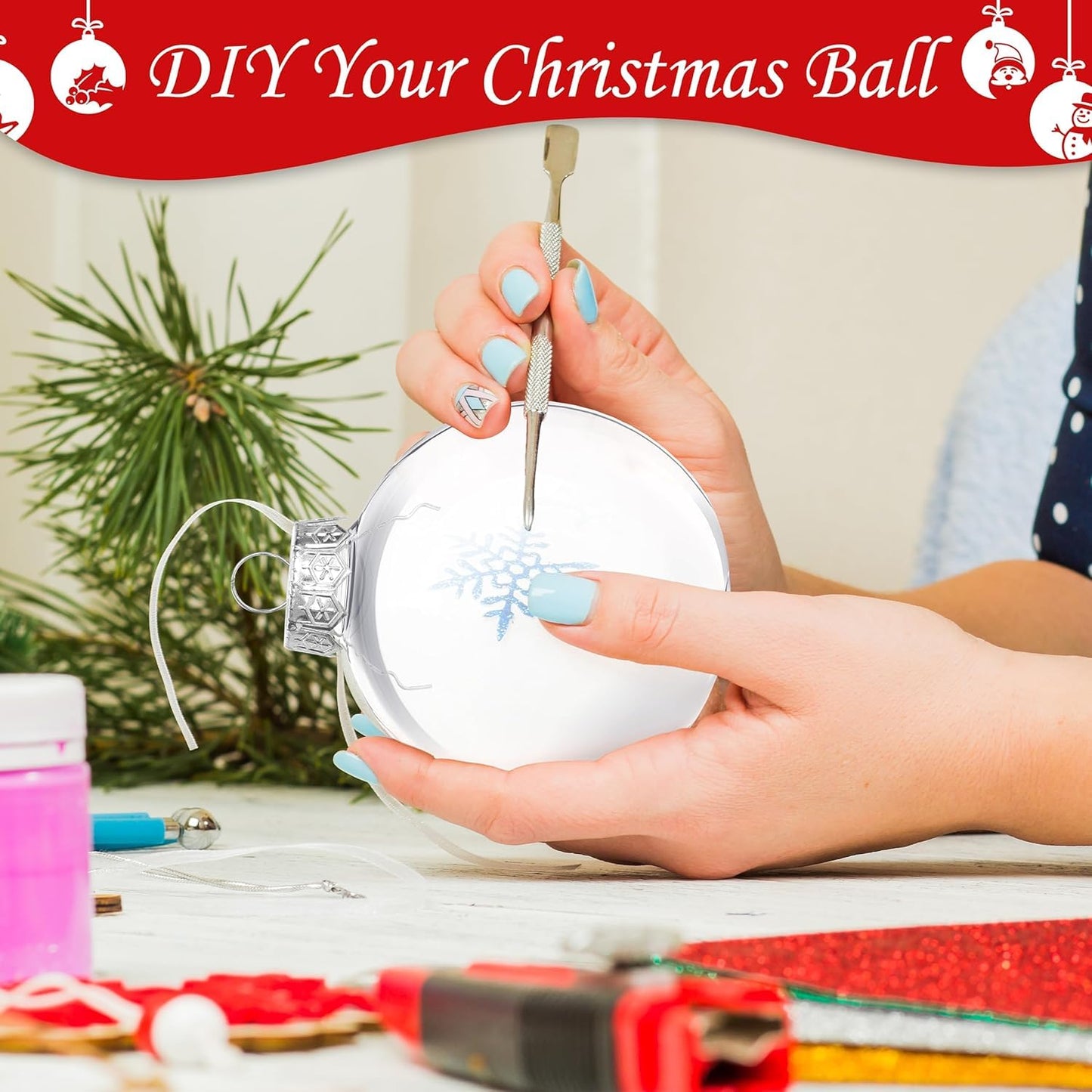 Auihiay 40 PCS Clear Christmas Balls, Fillable Christmas Ornaments, Flat Clear Plastic Ornaments for Christmas Tree Decorations, DIY Craft Projects and Home Wedding Decor (2.36inch/60mm)
