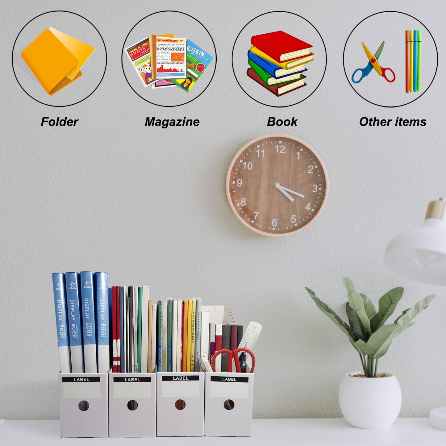 Limitliho 24 Pack White Cardboard Magazine File Holder for Desk, Shelves, Office or Home, Vertical Book Bins for Classroom and Library Use, 10.6'' H×10.2'' L ×3.5''W Folder Organizer Box