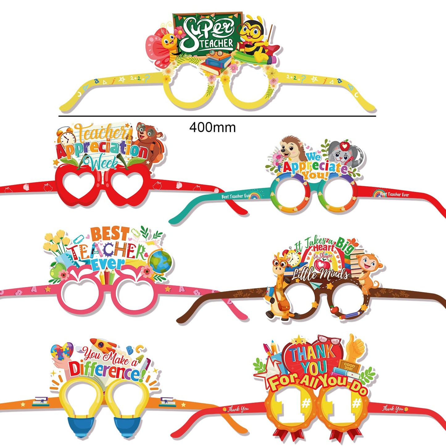 HOWAF 28pcs Thank You Teachers Paper Eyeglasses for Teacher Appreciation Week Photo Booth Props, Teacher Appreciation Week Eyewear Glasses for Teachers Day Decorations, Thank You Teachers Glasses