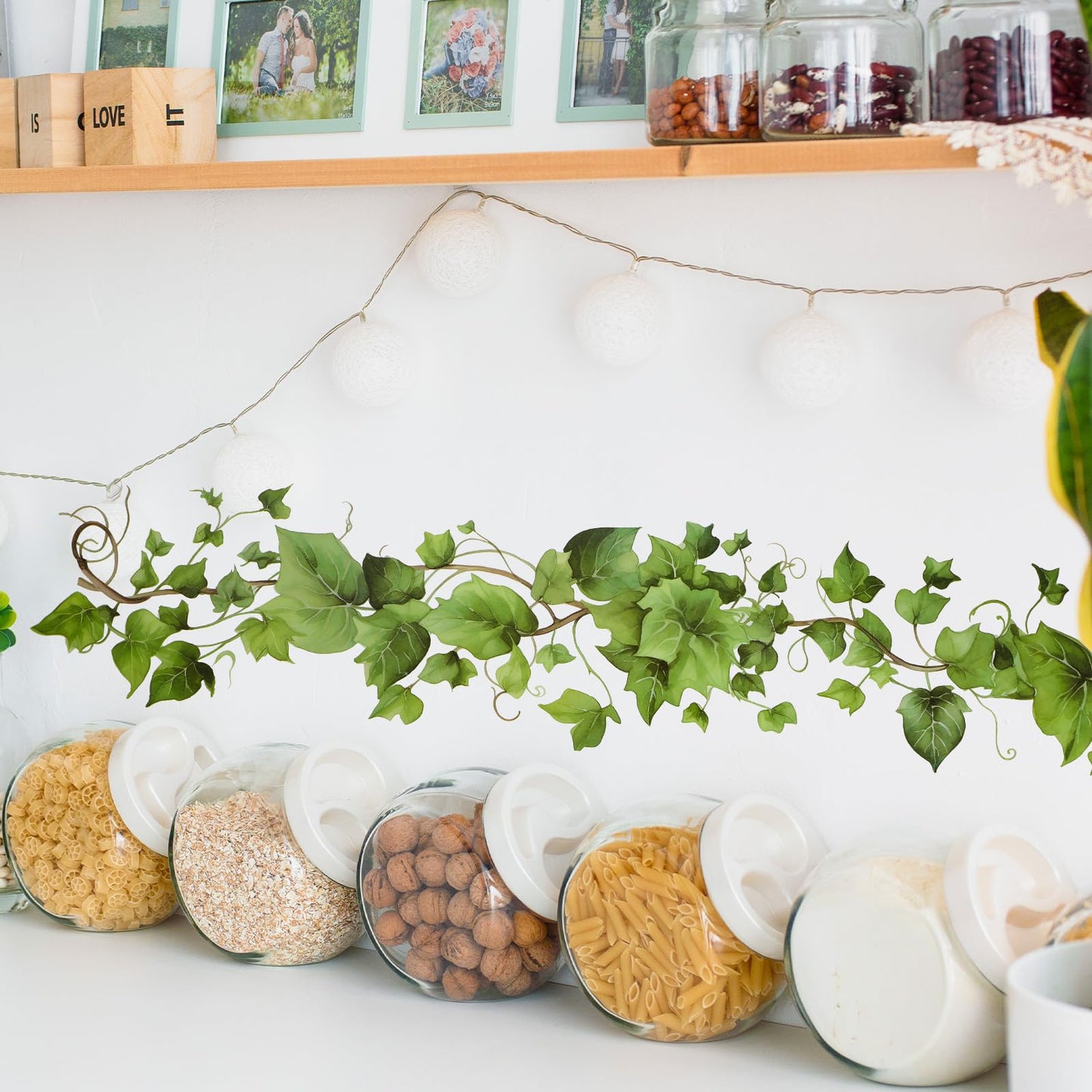 Green Leafy Vine Wall Stickers Decor 4 Pcs Green Natural Plant Wall Decals Peel and Stick Leaf Wall Stickers for Living Room Bedroom Classroom Kitchen Art Decorations