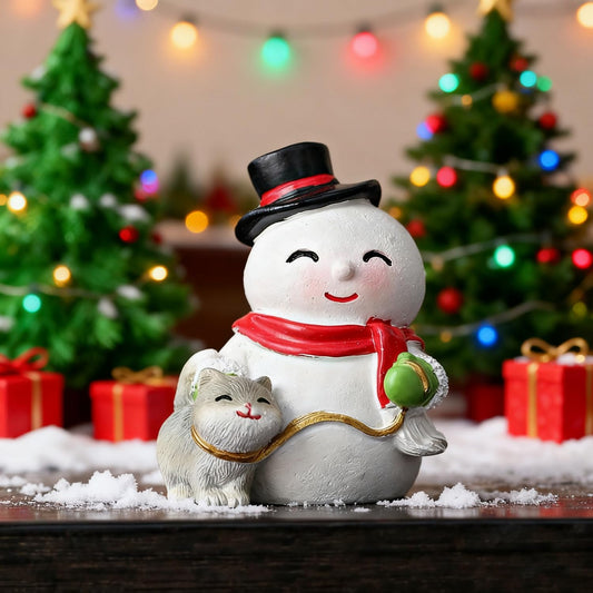 Christmas Statue Decorative Xmas Cute Snowman Figurine Holiday Present Atificial Stone Cartoon Snowman Figurine Christmas Desktop Ornaments for Home Desk Dining Table Bookshelf Display Decorations