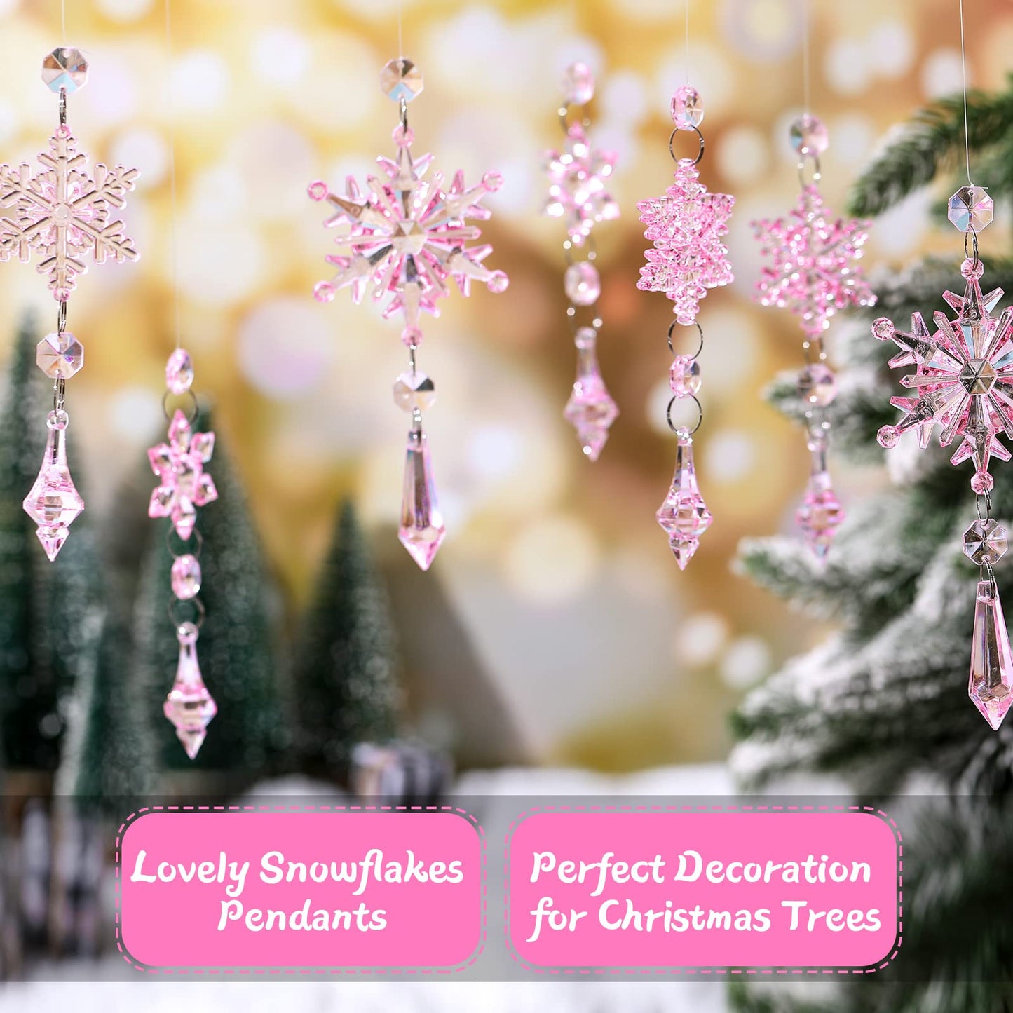 Boao Light Pink 15 Pcs Crystal Snowflake Ornaments for Winter Acrylic Snowflake Decorations Wonderland for Party Favor Celebration