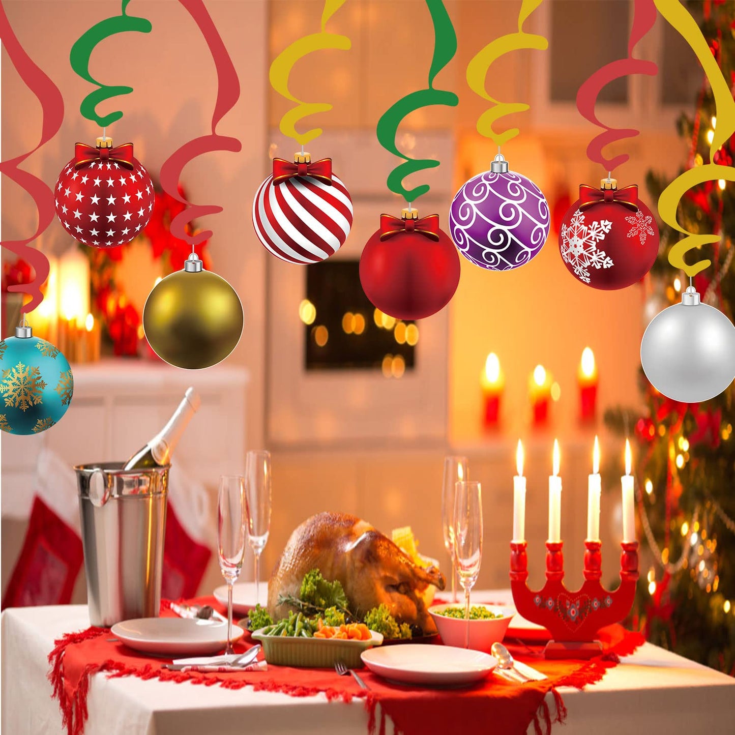 Merry Christmas Decorations Hanging Ceiling Swirls (30Pcs Fully-Assembled) Christmas Tree Ball Slices Cutout Swirls for Christmas Party Porch Home House Bar, Xmas Holiday Supplies Decorations