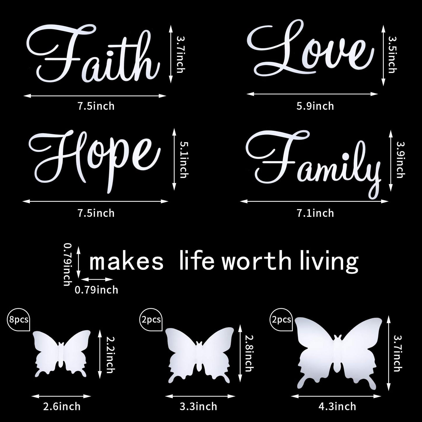 3D Acrylic Mirror Wall Decor Stickers Removable Butterfly Mirror Wall Stickers DIY Faith Makes All Things Possible for Home Office School Teen Dorm Room Decoration(Silver)