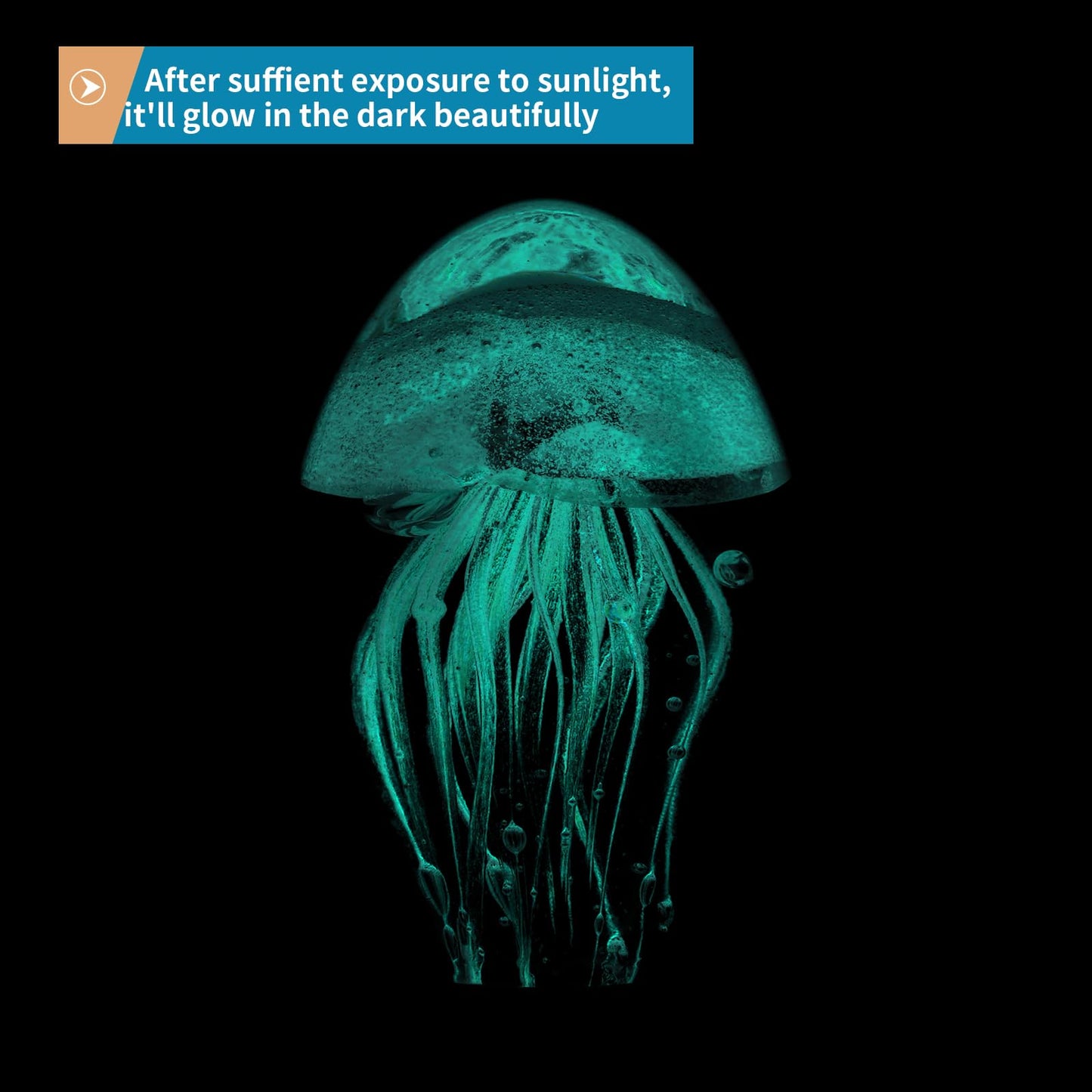 Sanbege Hand Blown Glass Jellyfish Figurine, Glow in The Dark Paperweight, Collectible Sea Creature Statue Decor for Home, Office, Party Decoration and Gift (Turquoise)