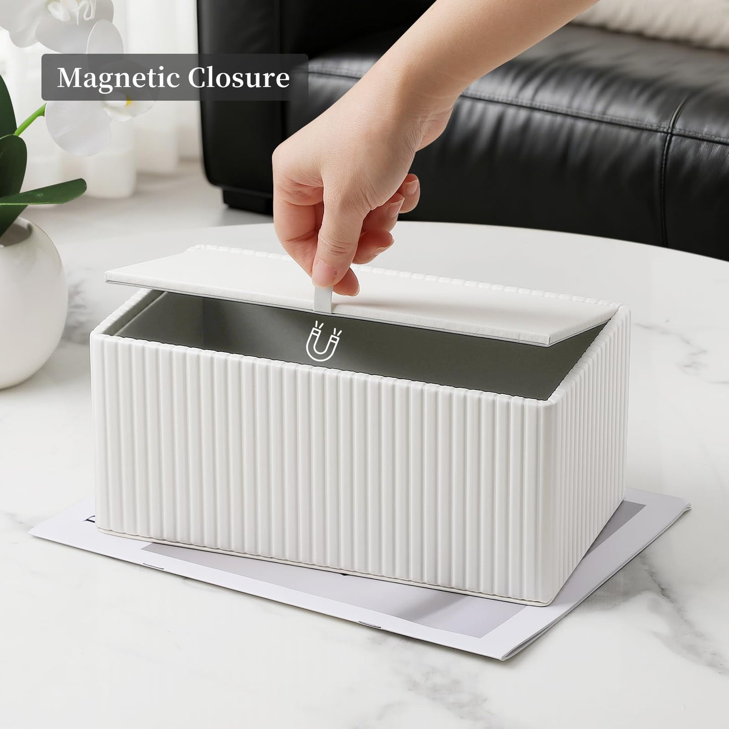 MEIBOOCH PU Leather Tissue Box Cover for up to 3.9" High Boxes, Rectangle Tissue Box Holder for Bathroom Bedroom Living Room Office (Ivory)