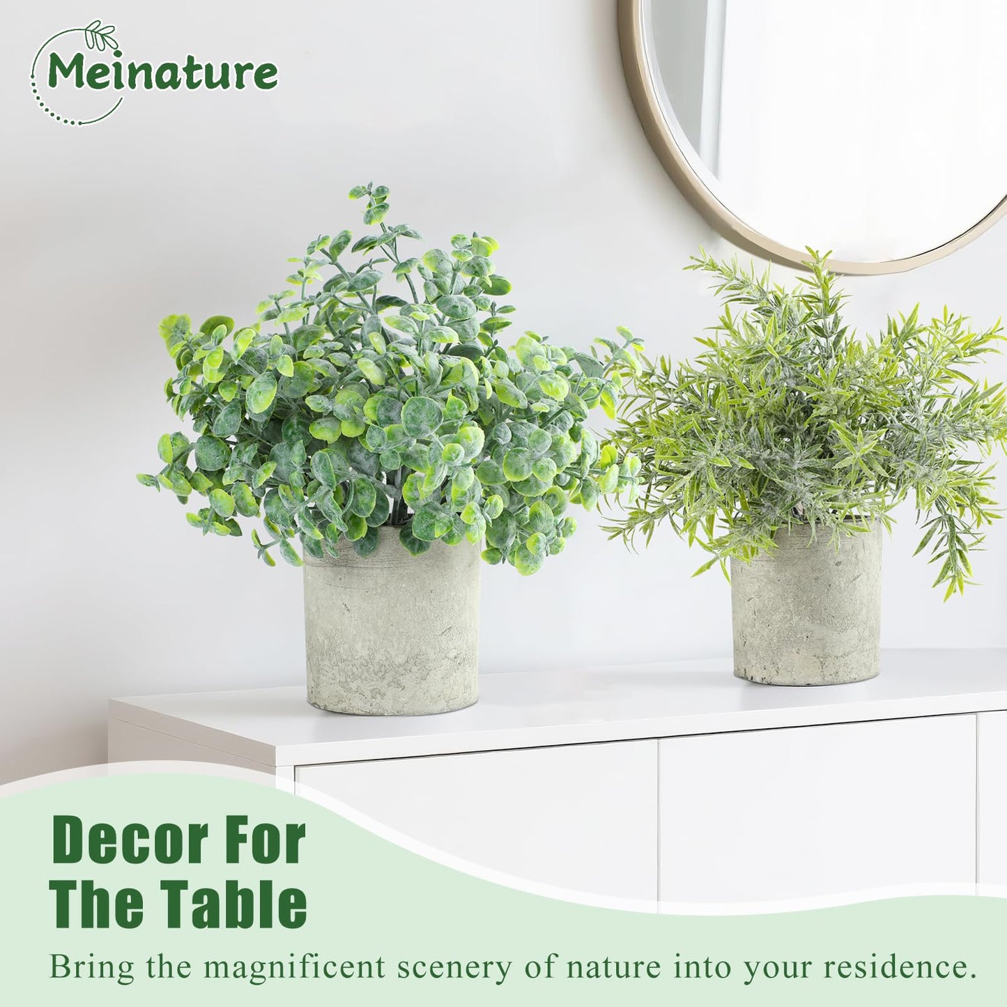 Meinature 3 Pack Life-Like Potted Fake Plant, Artificial Plants Indoor, Artificial Frost-Hung Green Plants，No Need for Maintenance，Suitable for Desktop or Shelf Decoration in Homes and Offices