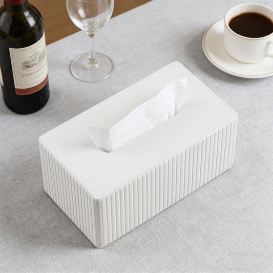MEIBOOCH PU Leather Tissue Box Cover for up to 3.9" High Boxes, Rectangle Tissue Box Holder for Bathroom Bedroom Living Room Office (Ivory)