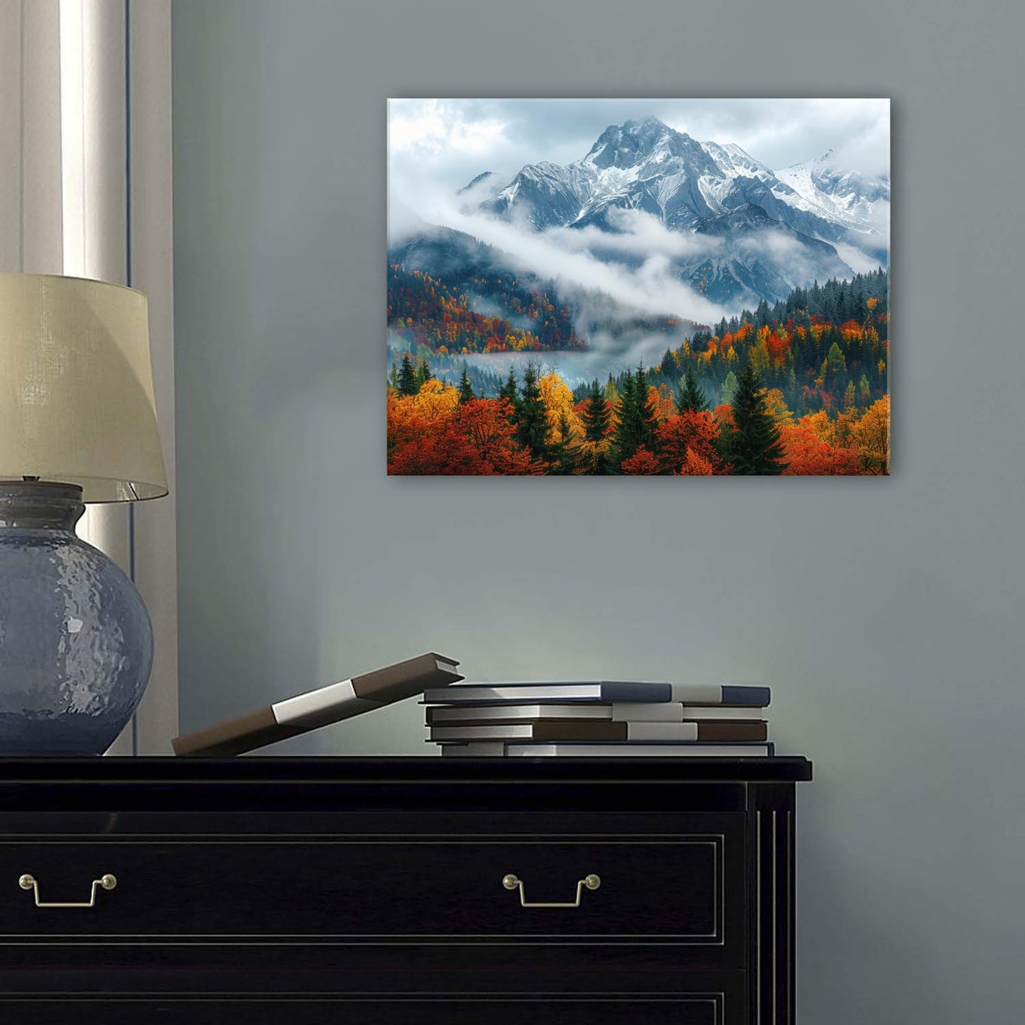 Fall Mountain Canvas Wall Art for Living Room Nature Forest Landscape Wall Decor Autumn Red Trees Scenic Poster Smoky Mountains Prints Pictures Modern Artwork Bedroom Bathroom Home Decoration 12x16"
