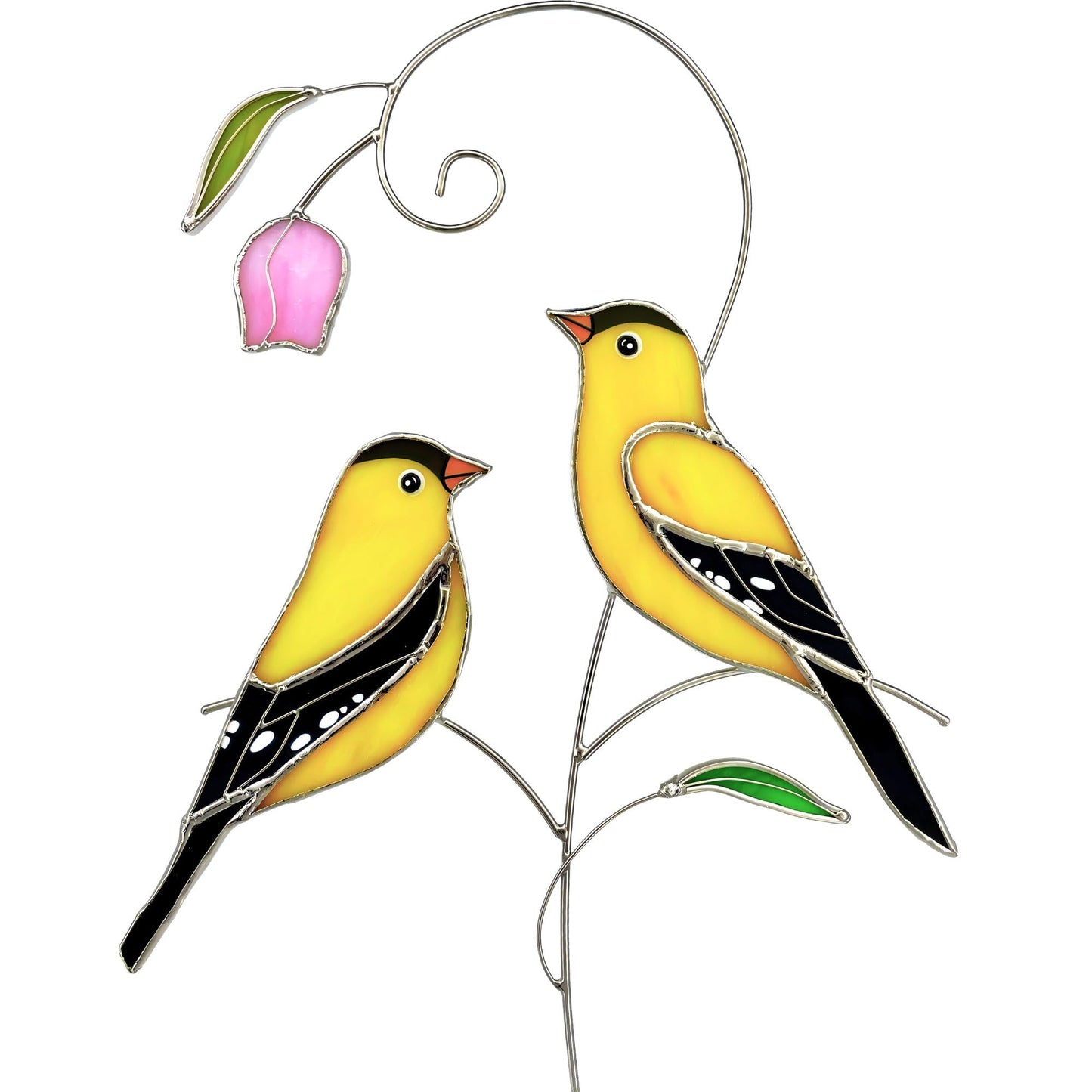 Iricrist Goldfinch (1 Pair) Stained Glass Birds Suncatcher for Mom, Grandma, Women - Real Glass Window Hanging Ornament - Handmade Bird Lover Home Decor (Gifts Ready Packaging)