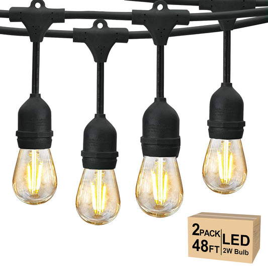 Svater 96 FT Outdoor String Lights 2W, Patio Light for Outside with 32 Antique S14 Plastic LED Bulbs, IP65 Waterproof Hanging Cafe Market Lighting, ETL-Listed Dimmable Warm White 2700K (48 FT x 2)